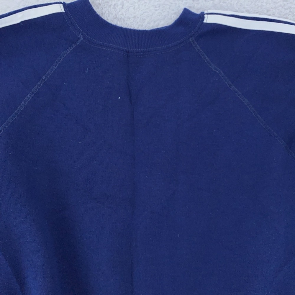 Vintage Blue Warmus Sweater Mens Small‎ White Striped Sleeves Crewneck USA 80s